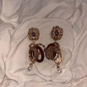 NWT Deep Cherry Red Enamel & Pearl Gold Statement Earrings